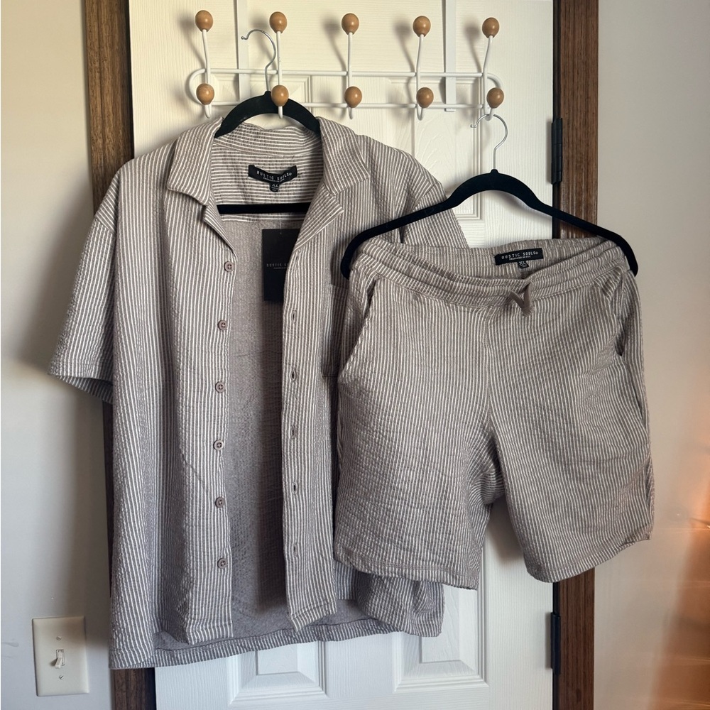 Striped Button-Up Shirt and Shorts Set